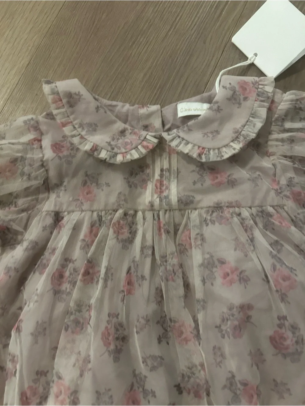 Delicate Pink Floral Baby One-Piece with Peter Pan Collar